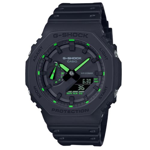 CASIO G-SHOCK 霓虹綠雙顯腕錶 GA-2100-1A3