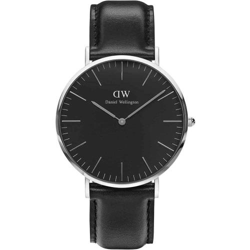 Daniel Wellington 經典中的珍貴收藏時尚優質皮革手錶-黑+銀殼/40mm-DW00100133