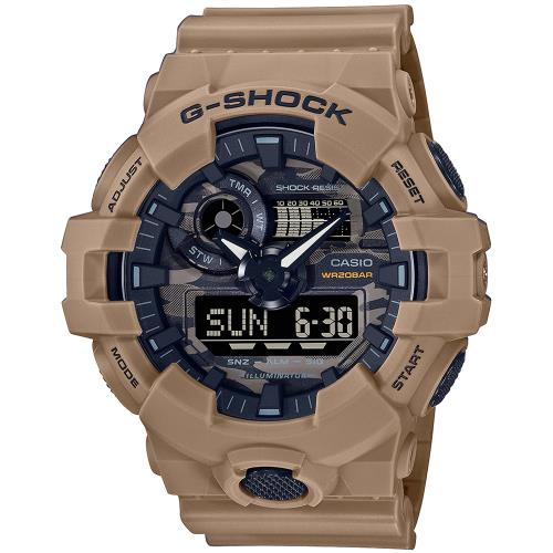 CASIO G-SHOCK 城市迷彩系列200米雙顯計時錶/褐/GA-700CA-5A