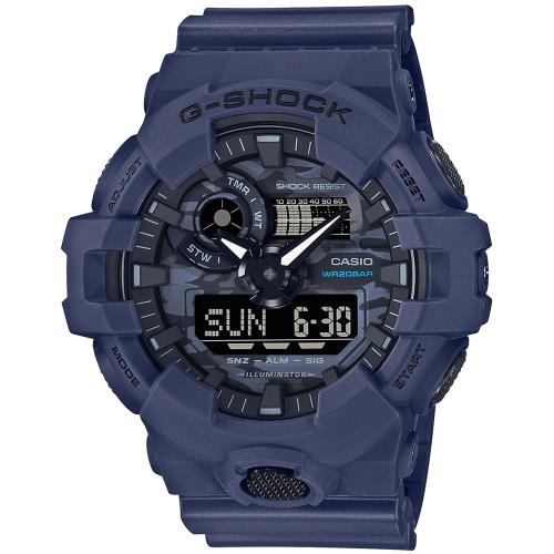 CASIO G-SHOCK 城市迷彩系列200米雙顯計時錶/藍/GA-700CA-2A