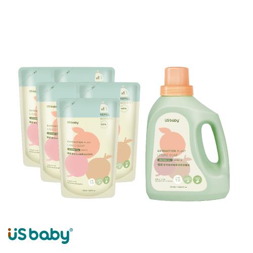 US baby 優生植淨酵素洗衣液體皂1200ml+1000ml(1瓶5補組)