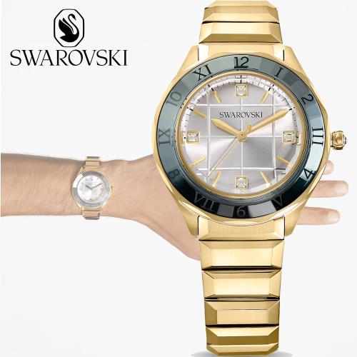 SWAROVSKI 施華洛世奇 Dxtera系列 摩登時尚腕錶-5635450/金色37mm