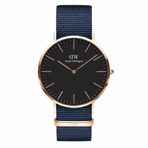 Daniel Wellington帆布風格時尚腕錶黑+帆布藍-40mm-DW00100277