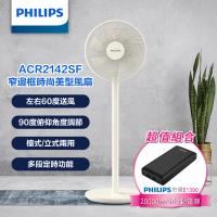 【PHILIPS飛利浦】 窄邊框時尚美型風扇 +20000mAh行動電源 (ACR2142SF+DLP7721C/96)