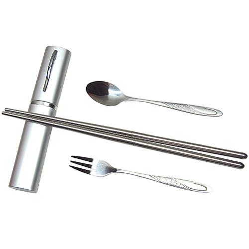 攜帶式鋁盒三件式不鏽鋼筷勺叉環保餐具便攜餐具(NET-026)