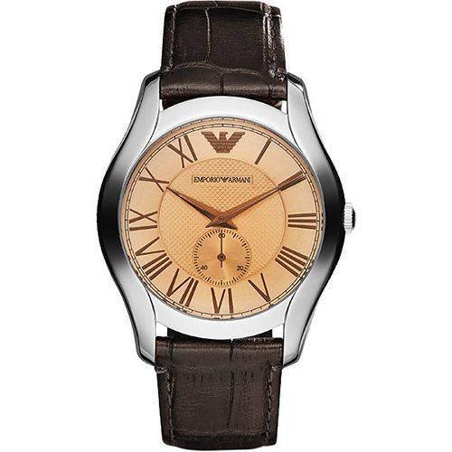 ARMANI 羅馬時尚小秒針腕錶-香檳金/咖啡 AR1704