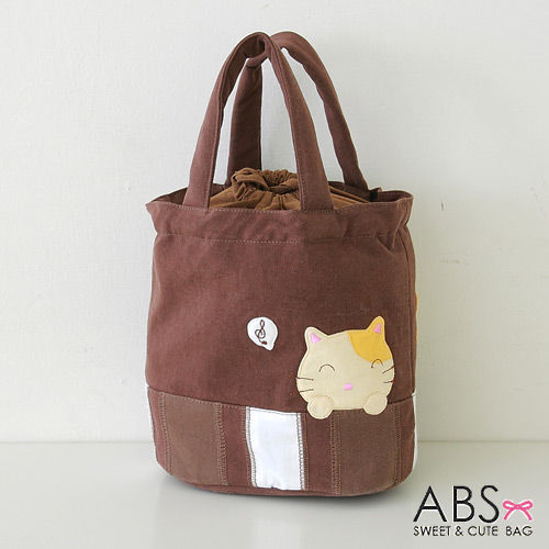 【ABS貝斯貓】束口貓咪束口袋 手提包(咖啡色88-155)
