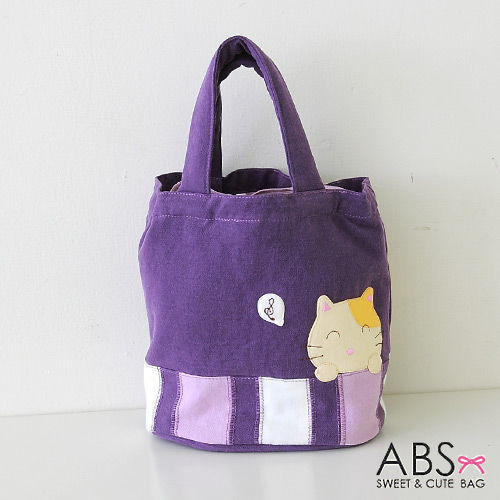【ABS貝斯貓】束口貓咪束口袋 手提包(紫色88-155)