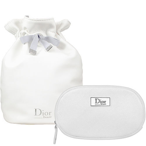 Dior 迪奧 橢圓銀星燦beaute美妝包+柔白皮質圓桶束口包