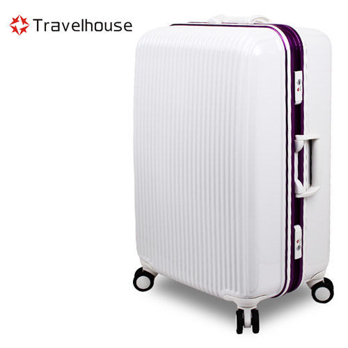 【Travelhouse】超越經典 20吋PC鋁框硬殼行李箱(白色紫框)