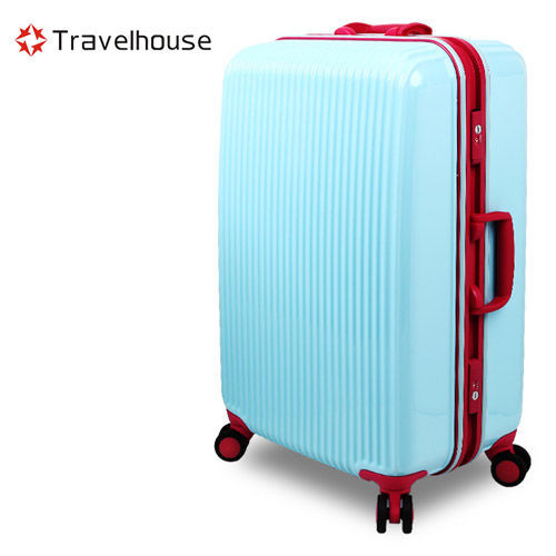 【Travelhouse】超越經典 20吋PC鋁框硬殼行李箱(水藍玫邊)