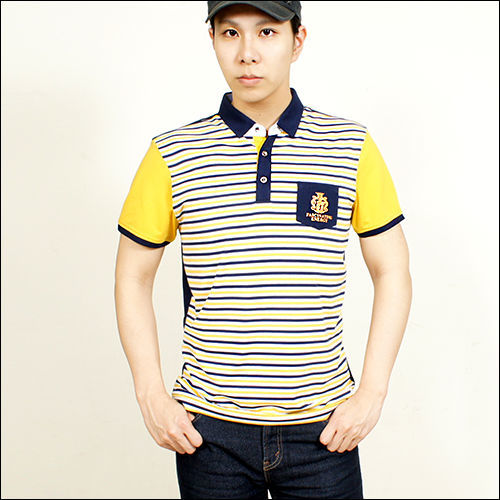 [H&G] MINGSHU舒適吸汗純棉撞色橫條紋短袖POLO衫-黃藍