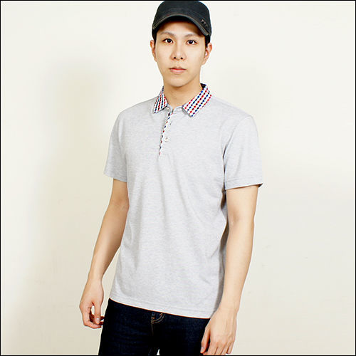 [H&G] MINGSHU時尚格紋領透氣棉質混紡短袖POLO衫-灰色