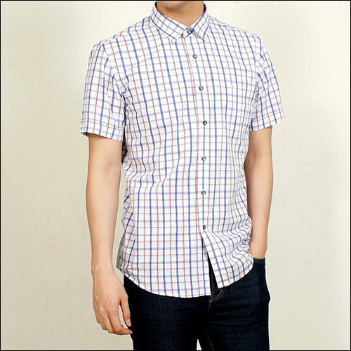 [H&G] MINGSHU時尚休閒純棉格紋短袖休閒襯衫-白底格紋
