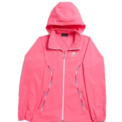 KAPPA義大利女UV-CUT平織慢跑風衣外套~螢光粉紅(隱藏帽)