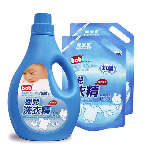【培寶】bab嬰兒洗衣精2000ml綠茶-促1罐2補