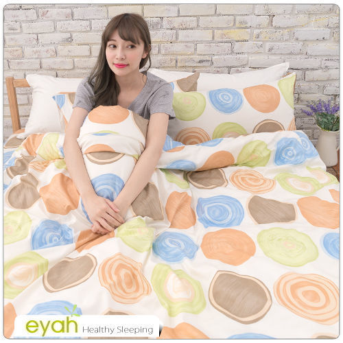 【eyah】雙人加大四件式精梳純棉兩用被床包組-LV棒棒糖-綠