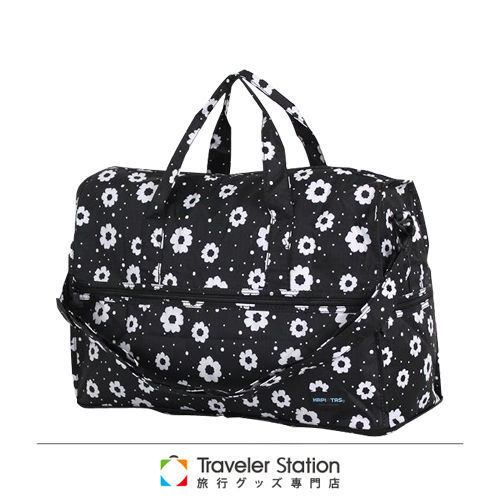 《Traveler Station》HAPI+TAS 摺疊圓形旅行袋(小)新款-184摩登花朵黑