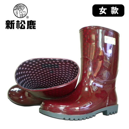 【新松鹿】女款雙色耐油抗滑防水靴(寶紅/附竹碳鞋墊)