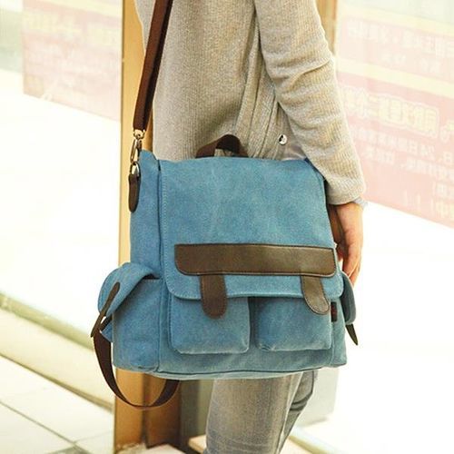 【Acorn*橡果】韓風多口袋率性兩用帆布後背包6519(藍色)