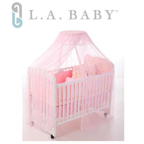 L.A BABY 豪華全罩式嬰兒床蚊帳(加大加長型)淺粉色
