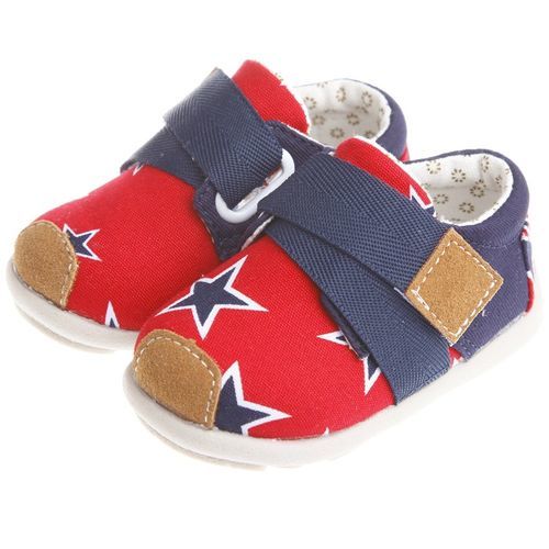 《布布童鞋》英倫星星造型綁帶紅色防滑超柔軟寶寶學步休閒鞋(11.5~13.5公分)OAQ535A