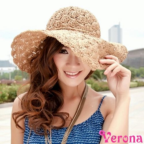【Verona】海洋系扇形鏤空可摺疊式遮陽帽海灘帽