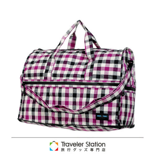 《Traveler Station》HAPI+TAS 格紋系列摺疊圓形(中)旅行袋-RH9紫黑格紋