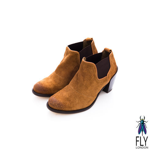 Fly London(女)★ 牛仔之女 麂皮帥氣低跟裸靴之簡單入鞋款 - 羔棕