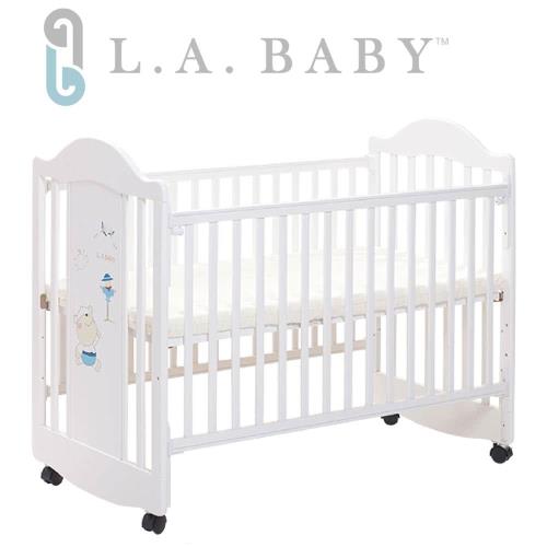 美國L.A. Baby 達拉斯嬰兒床/搖擺中床/童床/原木床(白色)