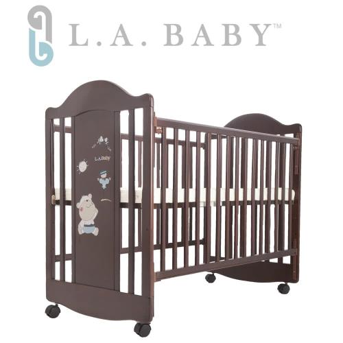 美國L.A. Baby 達拉斯嬰兒床/搖擺中床/童床/原木床(深咖啡色)