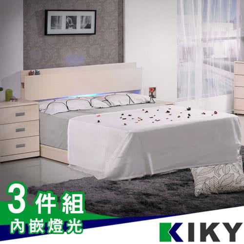 KIKY 佐佐木-胡桃色-內嵌燈光雙人5尺三件組(床頭片+床底+床墊)