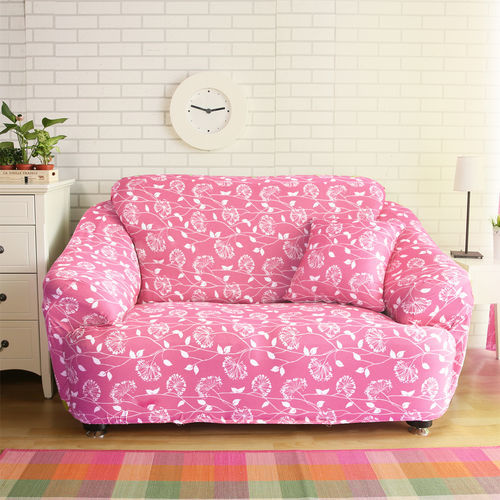 【HomeBeauty】絕對涼感冰晶絲印花彈性沙發罩-2人座-仲夏葉(粉紅)