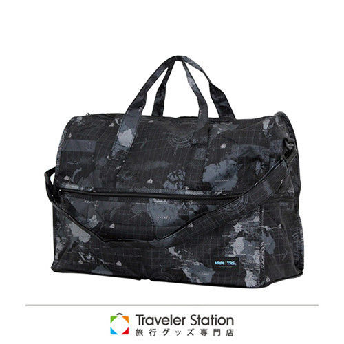 《Traveler Station》HAPI+TAS 摺疊圓形旅行袋(小)新款-159黑色世界地圖