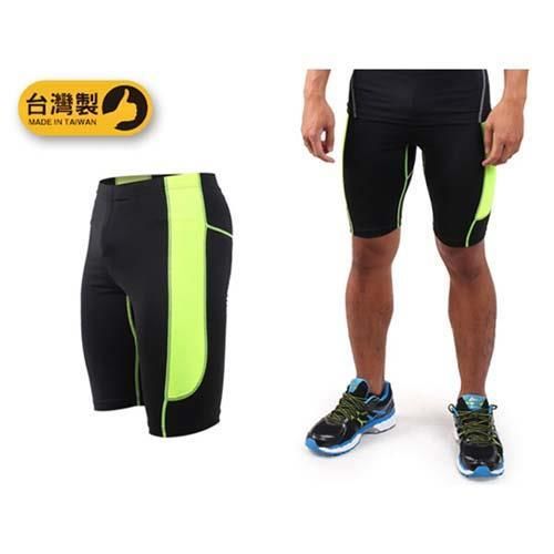 【SOFO】男緊身短褲-慢跑 路跑 緊身褲 台灣製 黑螢光綠