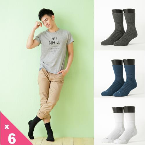 【FOOTER除臭襪】6雙入-微分子氣墊紳士素面寬口襪(T51)男款