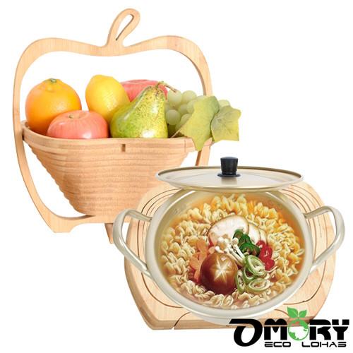 【OMORY】韓國泡麵鍋20cm+蘋果造型竹製收納水果籃