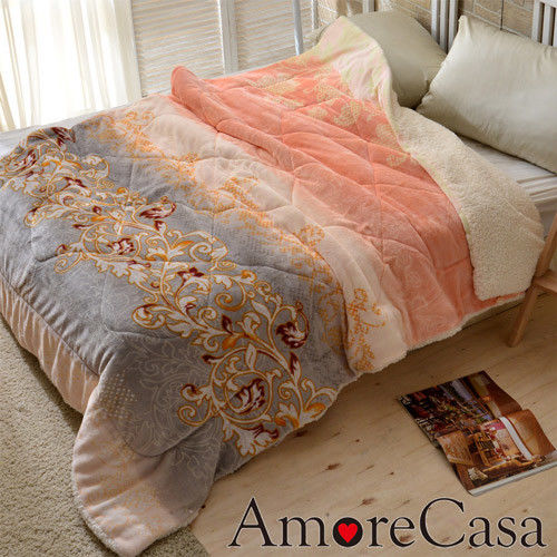 【AmoreCasa】和風花絮 頂級羊羔絨法蘭絨舖棉保暖毯被