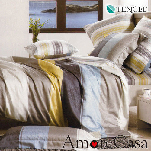 【AmoreCasa】午夜相思 100%TENCEL天絲雙人六件式兩用被床罩組