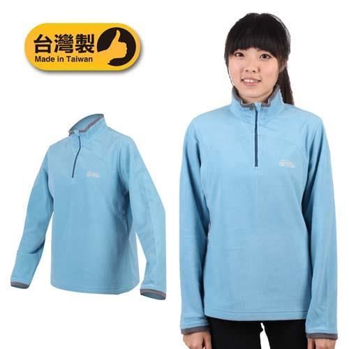 【LeVon】女立領長袖T恤-刷毛 保暖 台灣製 淺藍