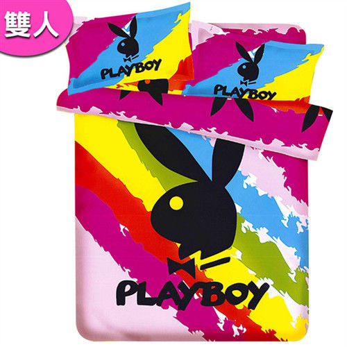 【PLAYBOY】繽紛彩虹法蘭絨雙人床包被套四件組(B0607-AM)