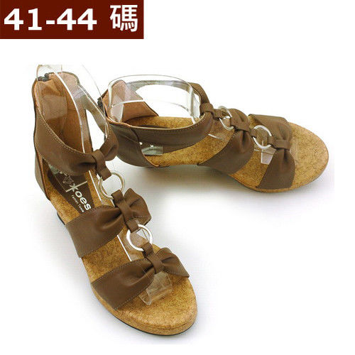 【 101大尺碼女鞋】 復古皮革後拉鍊楔型羅馬涼鞋   (咖啡色)  613-01