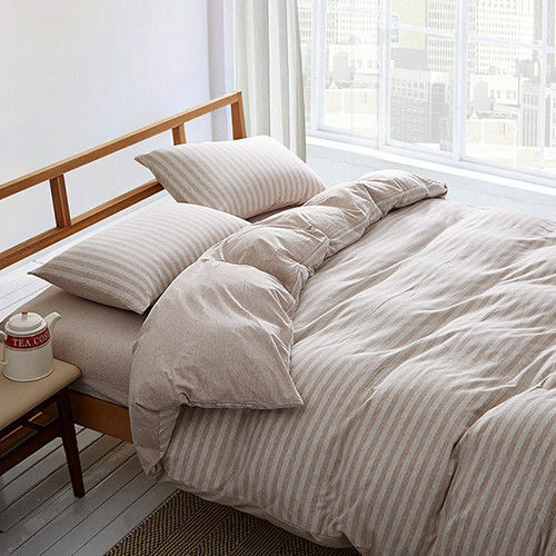 【Betrise】裸睡主意-雙人純棉針織四件式被套床包組(焦糖奶油)