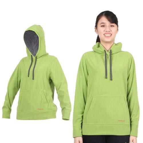 【WILDLAND】女遠紅外線PILE保暖長袖上衣-立領 連帽長T恤 草綠  100%聚酯纖維