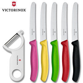 VICTORINOX 瑞士維氏番茄刀(7色任選)+削皮器(白)