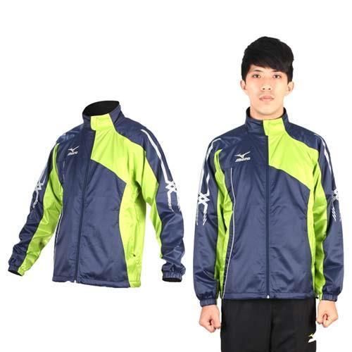 【MIZUNO】男立領風衣外套- 慢跑 路跑 防風  美津濃 丈青綠  100%聚酯纖維