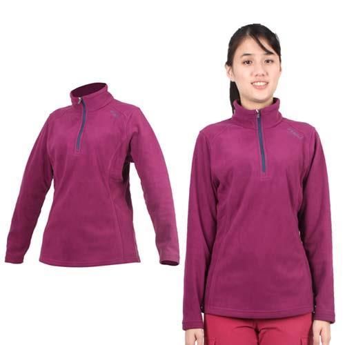 【WILDLAND】女遠紅外線PILE保暖長袖上衣-立領 長T恤 紫  100%聚酯纖維