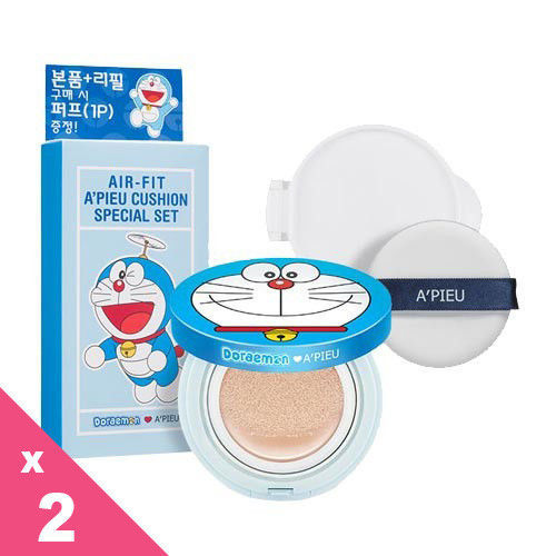 韓國 APIEU 高保濕空氣感氣墊粉餅 1+1 哆啦A夢聯名限量版 2入組
