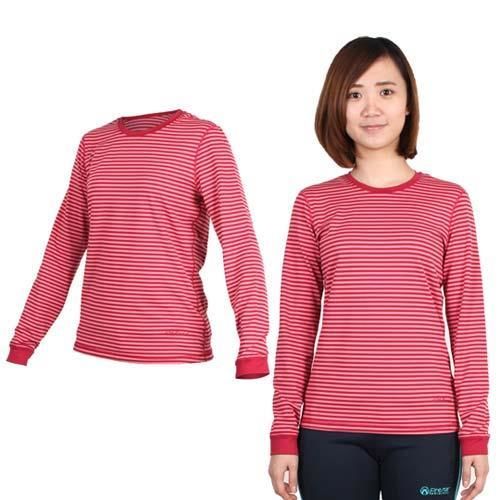 【WILDLAND】女遠紅外線條紋保暖長袖T恤 衣-荒野 條紋蜜粉紅  11%彈性纖維