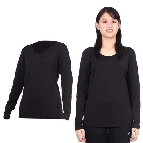 【PARABOLA】女U領保暖排汗長袖T恤- 黑  92%聚酯纖維